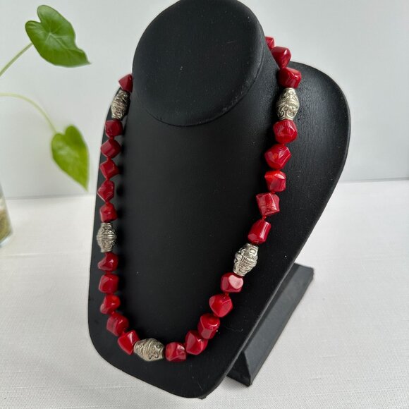 Red Bamboo Coral Bead Necklace - Picture 3 of 16